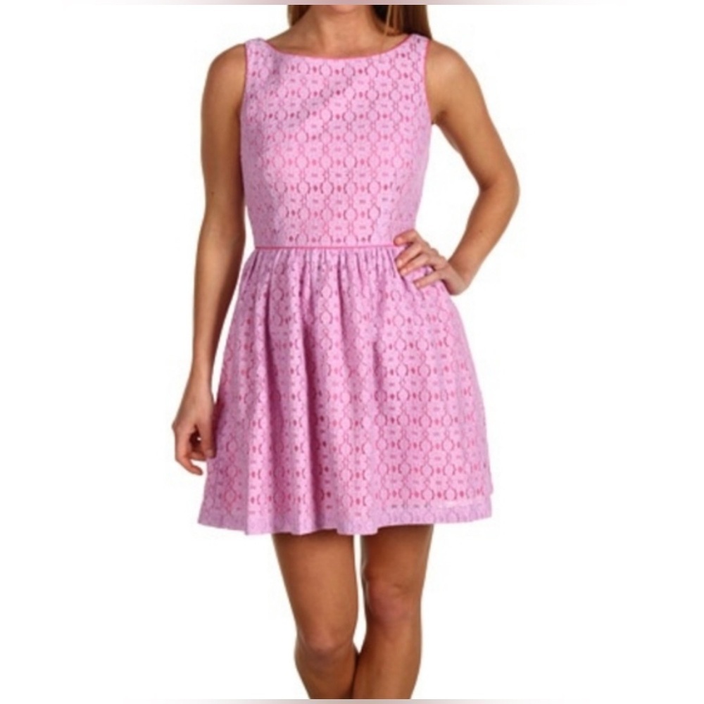 Lilly Pulitzer “Aleesa” Fit & Flare Pink Lace Sleeveless Mini Dress Size 8